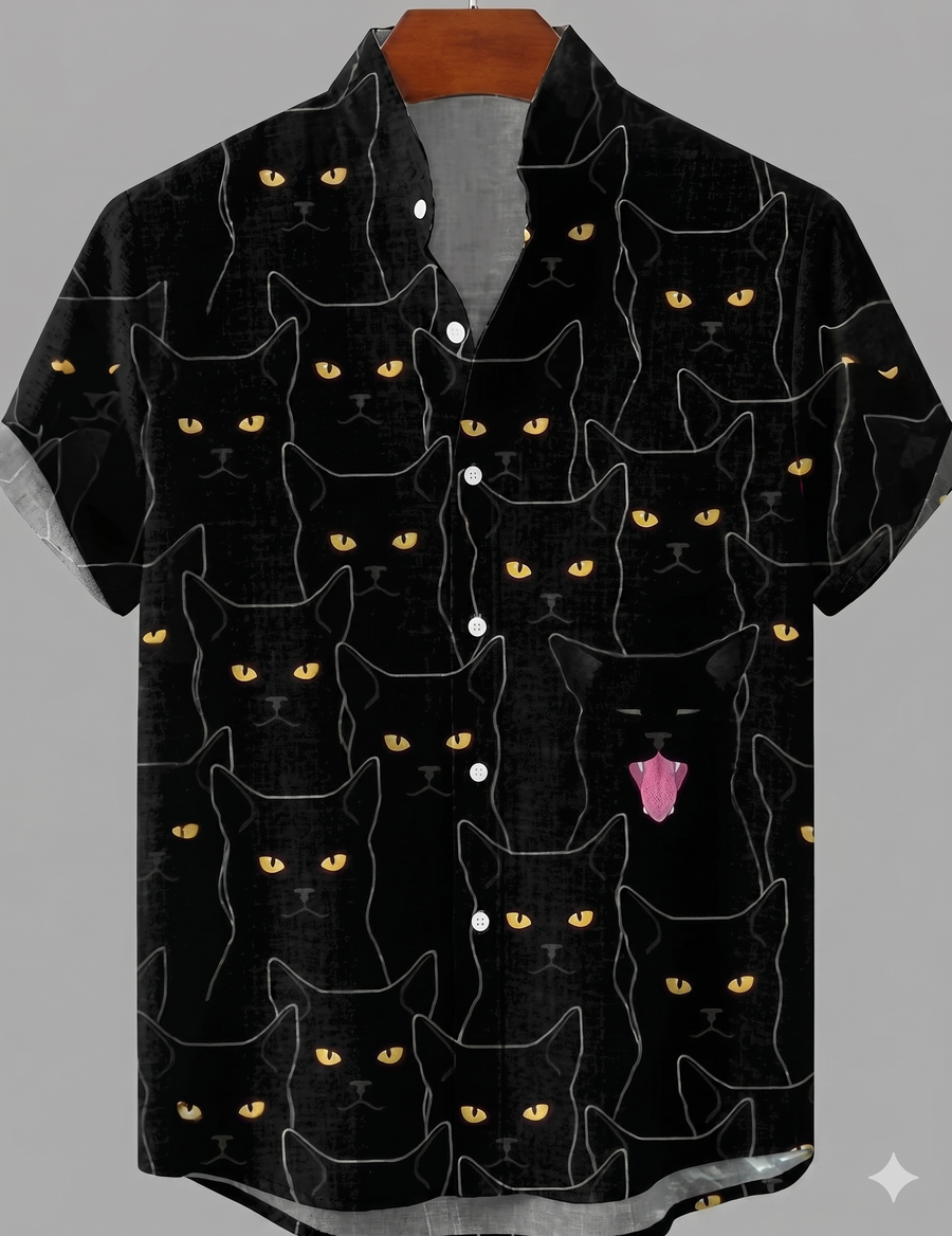 Shadow Cat Graphic Printed Oversized Casual Shirt