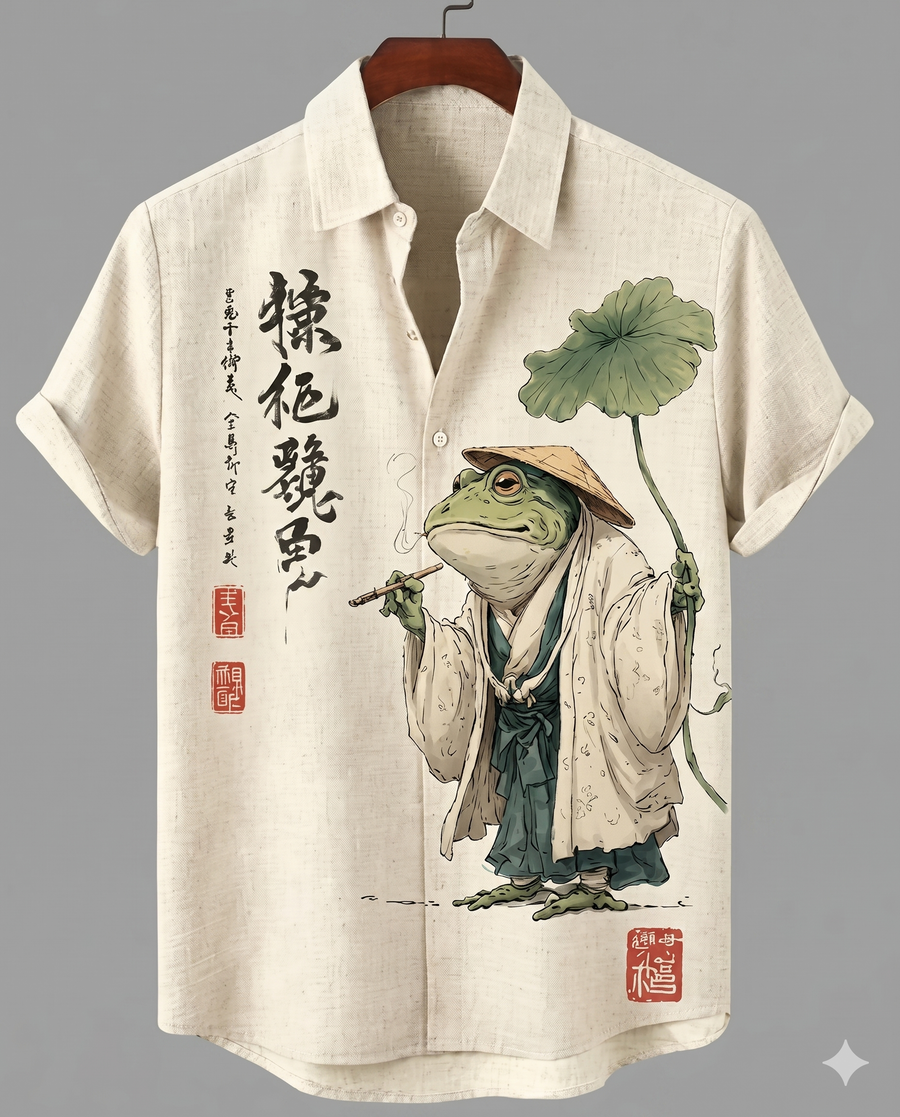 Zen Frog Oriental Graphic Premium Casual Shirt