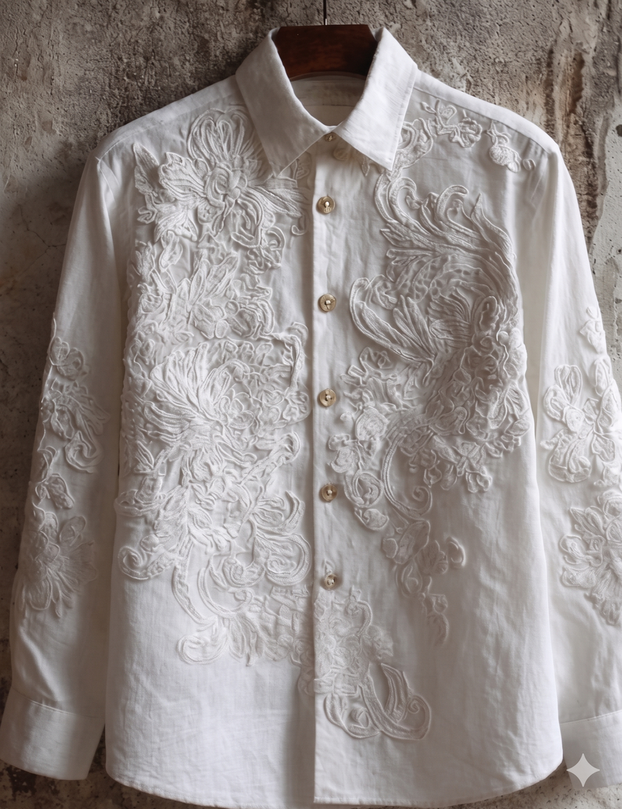 Ivory Royal Embroidered Luxury Designer Shirt