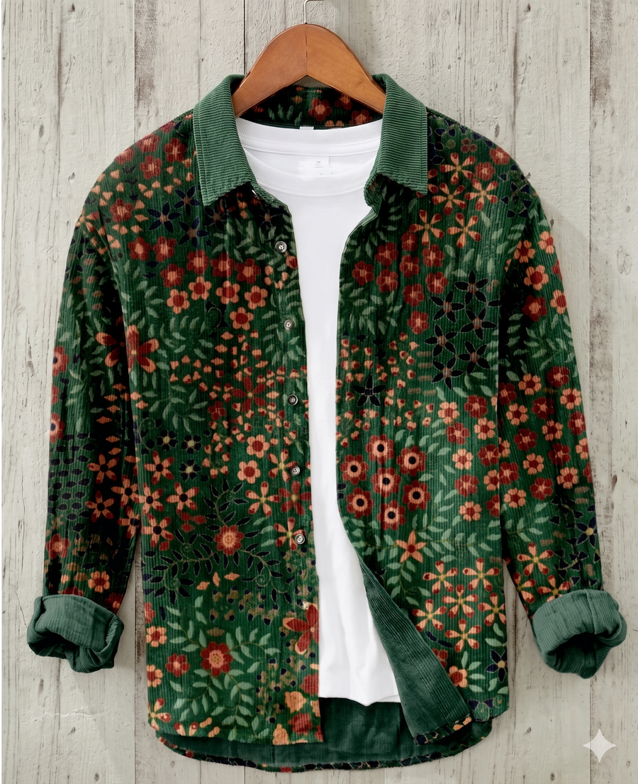 Forest Bloom Vintage Floral Corduroy Overshirt